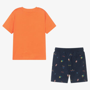 Mayoral Boys Orange & Blue Cotton Shorts Set