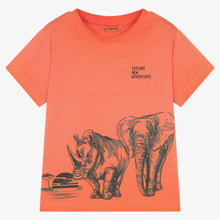 Load image into Gallery viewer, Mayoral Boys Orange Cotton Animal T-Shirt

