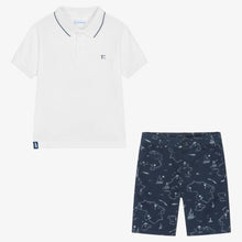 Load image into Gallery viewer, Mayoral Boys White &amp; Blue Island Shorts Set

