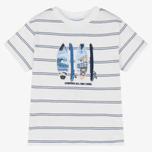 Load image into Gallery viewer, Mayoral Boys White &amp; Blue Stripe Cotton T-Shirt

