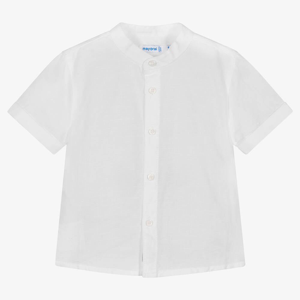 Mayoral Boys White Cotton & Linen Shirt