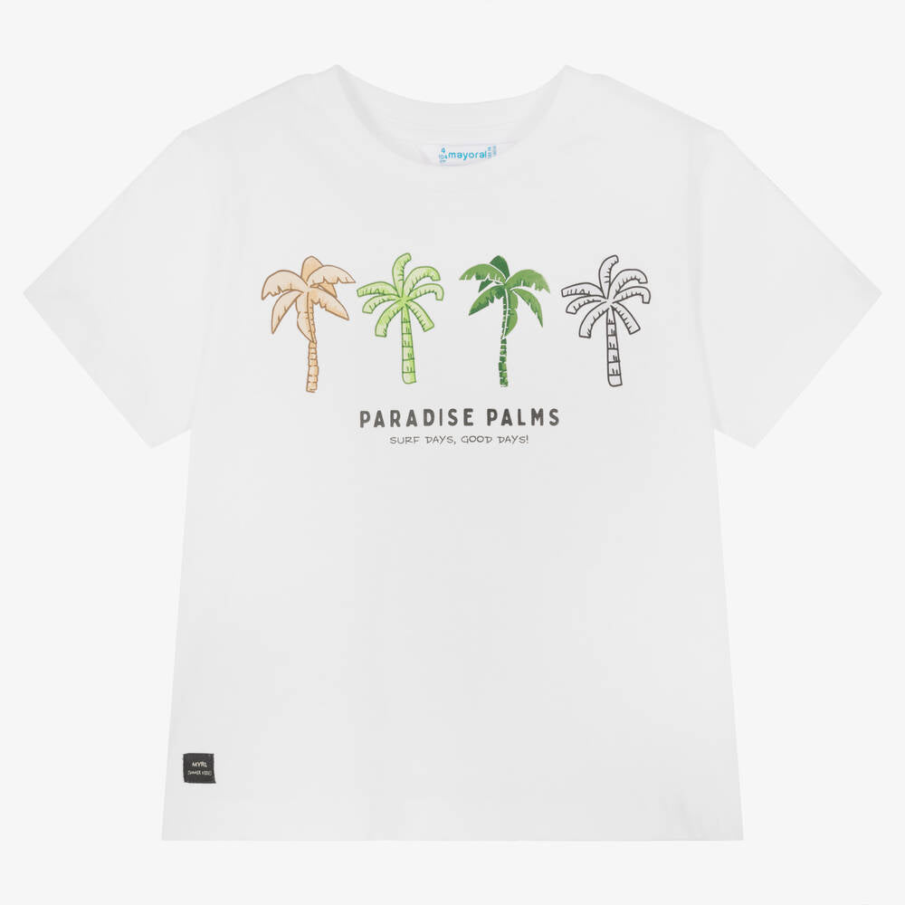 Mayoral Boys White Cotton Palm Tree T-Shirt