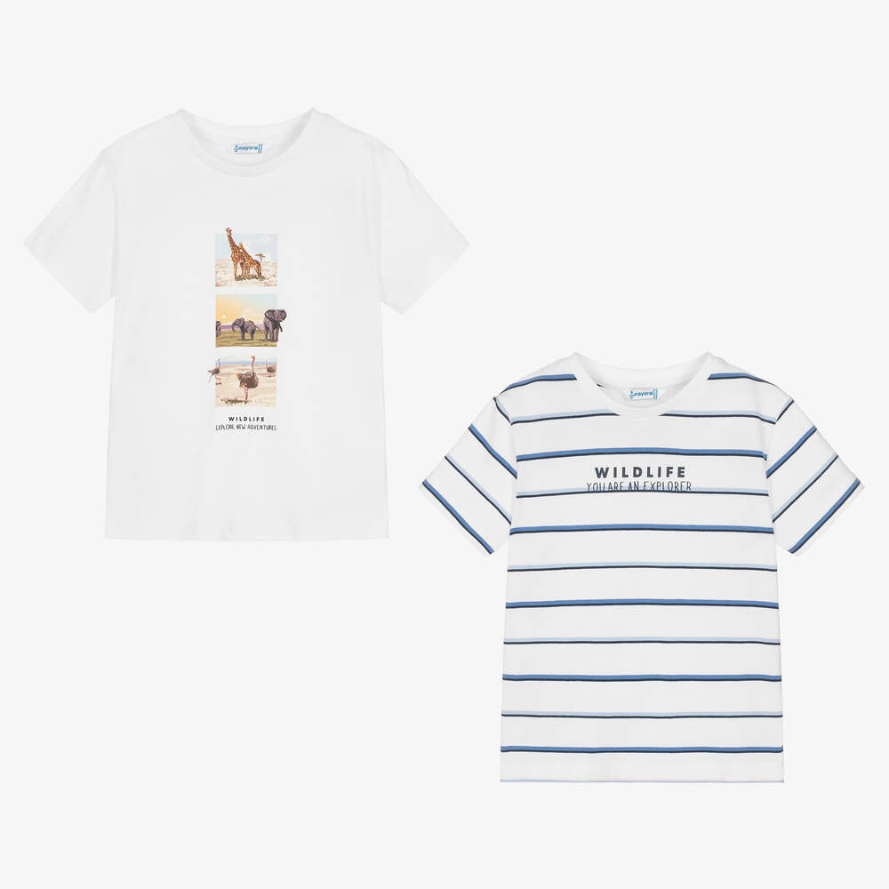 Mayoral Boys White Cotton T-Shirts (2 Pack)