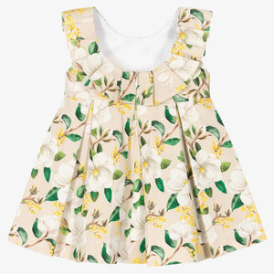 Mayoral Girls Beige Pleated Floral Dress