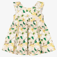 Load image into Gallery viewer, Mayoral Girls Beige Pleated Floral Dress
