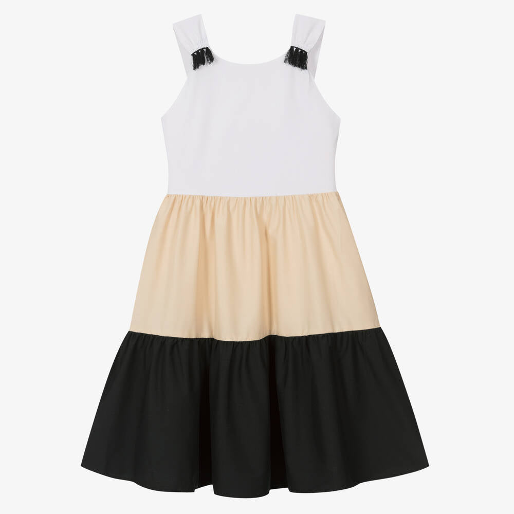 Mayoral Girls Black & Beige Tiered Dress