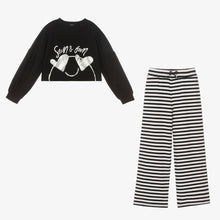 Load image into Gallery viewer, Mayoral Girls Black &amp; White Striped Trouser Set
