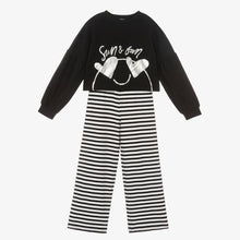Load image into Gallery viewer, Mayoral Girls Black &amp; White Striped Trouser Set
