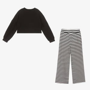 Mayoral Girls Black & White Striped Trouser Set