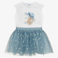 Load image into Gallery viewer, Mayoral Girls Blue Floral Tulle Skirt Set
