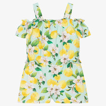 Load image into Gallery viewer, Mayoral Girls Blue Lemon Print Cotton Playsuit
