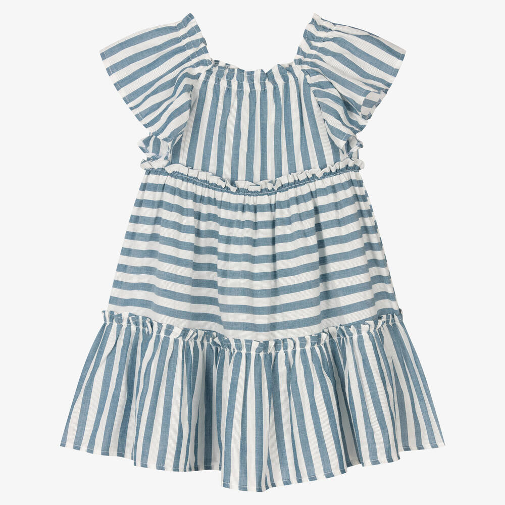 Mayoral Girls Blue Stripe Cotton Dress
