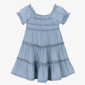 Mayoral Girls Blue Tiered Chambray Dress
