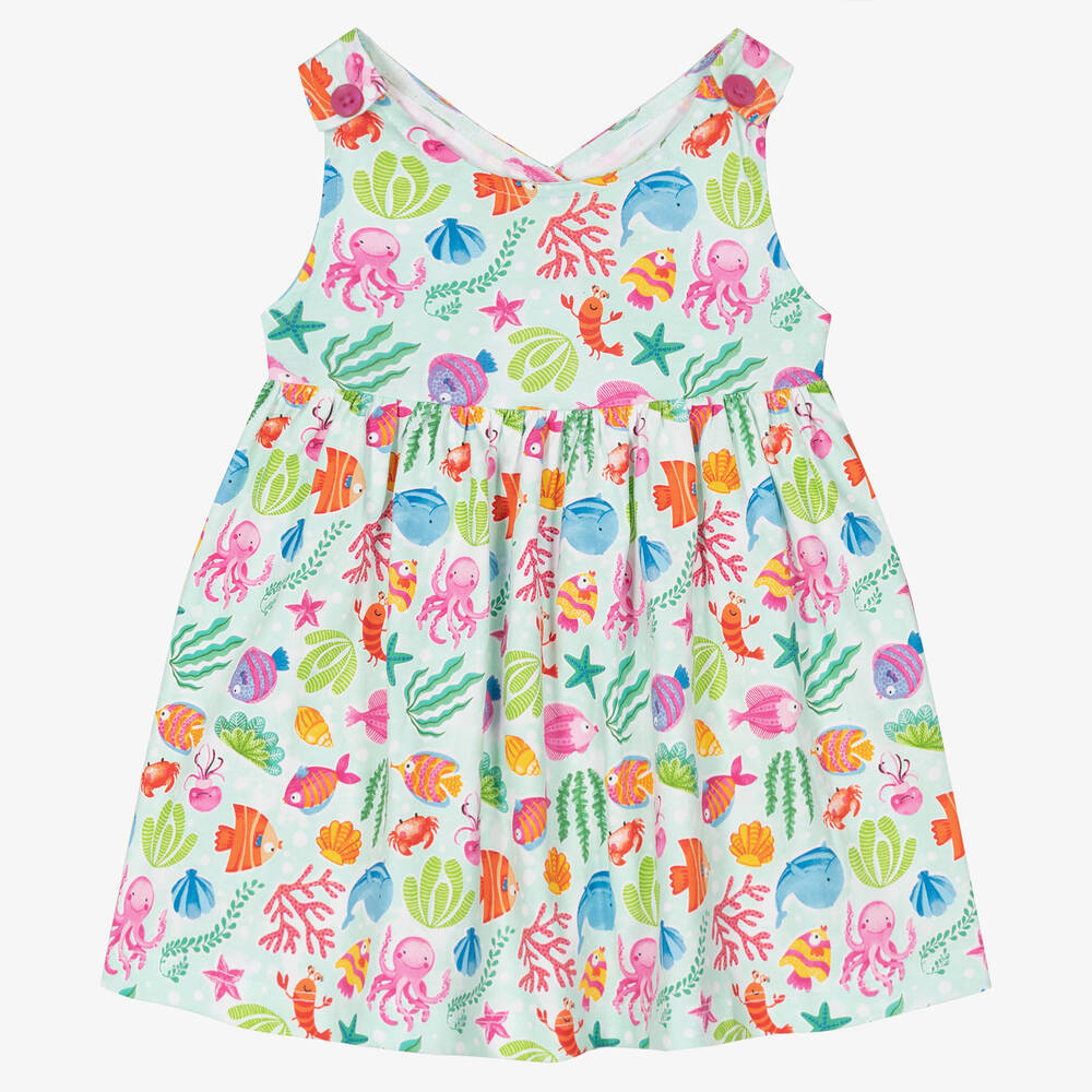 Mayoral Girls Blue Under-the-Sea Cotton Dress