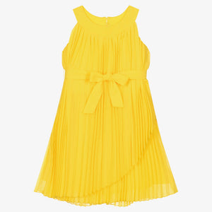 Mayoral Girls Bright Yellow Pleated Chiffon Dress