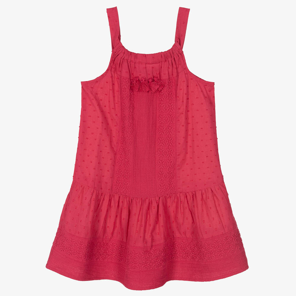 Mayoral Girls Pink Embroidered Cotton Dress