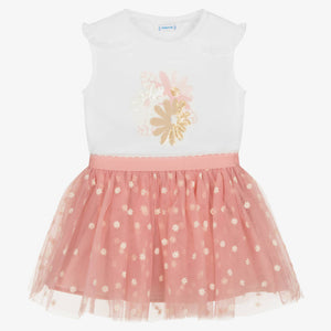 Mayoral Girls Pink Floral Tulle Skirt Set