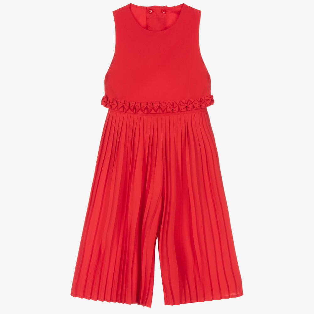 Mayoral Girls Red Pleated Crpe Jumpsuit