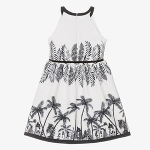 Mayoral Girls White & Black Tropical Print Dress