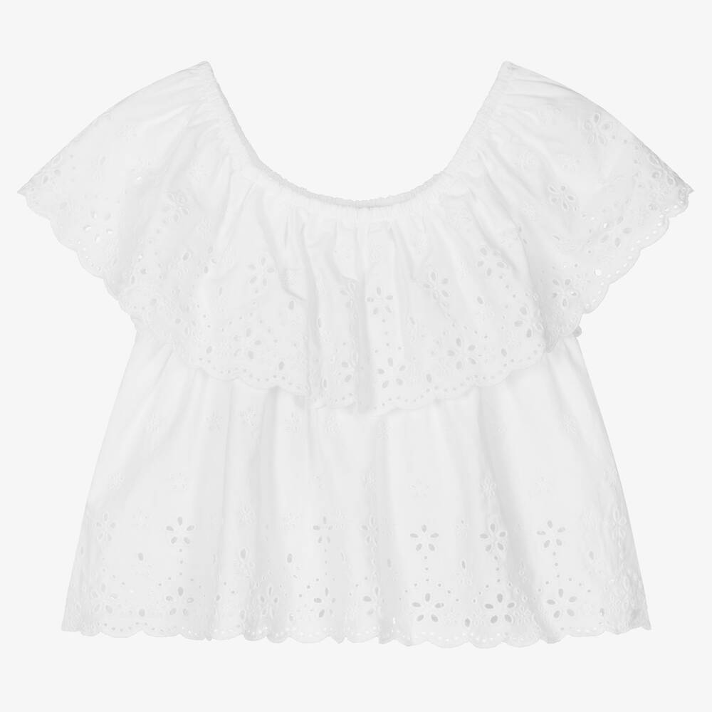 Mayoral Girls White Broderie Anglaise Blouse