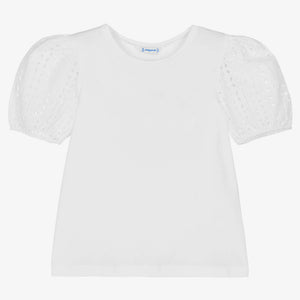 Mayoral Girls White Cotton Puff Sleeve T-Shirt