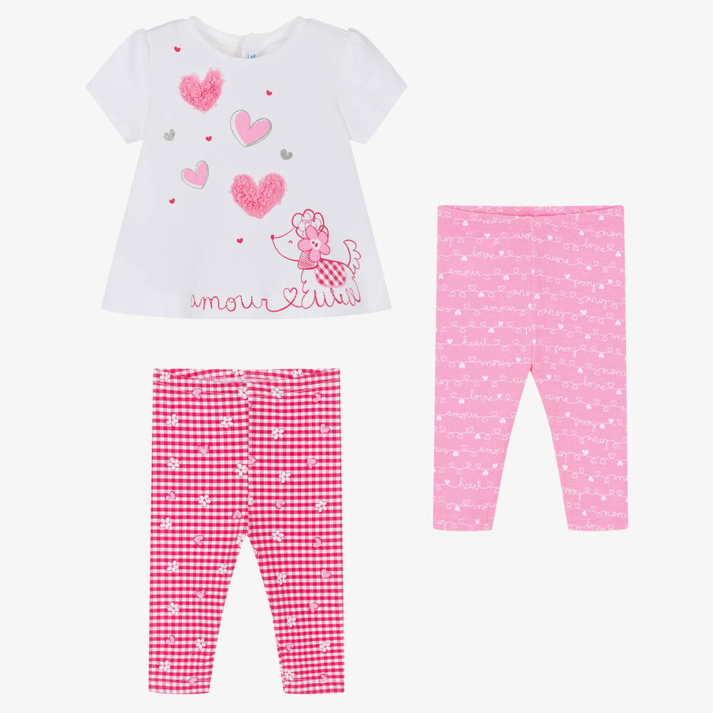 Mayoral Girls White & Pink Cotton Leggings Set