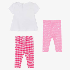 Mayoral Girls White & Pink Cotton Leggings Set