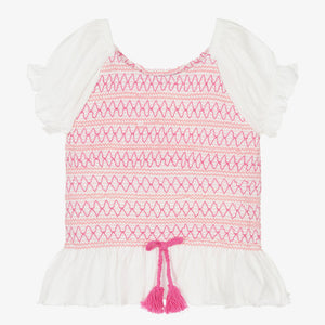 Mayoral Girls White & Pink Smocked T-Shirt