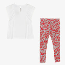 Load image into Gallery viewer, Mayoral Girls White &amp; Red Floral Cotton Leggings Set
