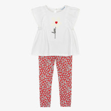 Load image into Gallery viewer, Mayoral Girls White &amp; Red Floral Cotton Leggings Set
