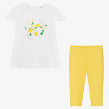 Load image into Gallery viewer, Mayoral Girls White &amp; Yellow Floral Leggings Set
