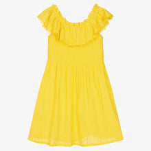 Load image into Gallery viewer, Mayoral Girls Yellow Cotton Seersucker Dress
