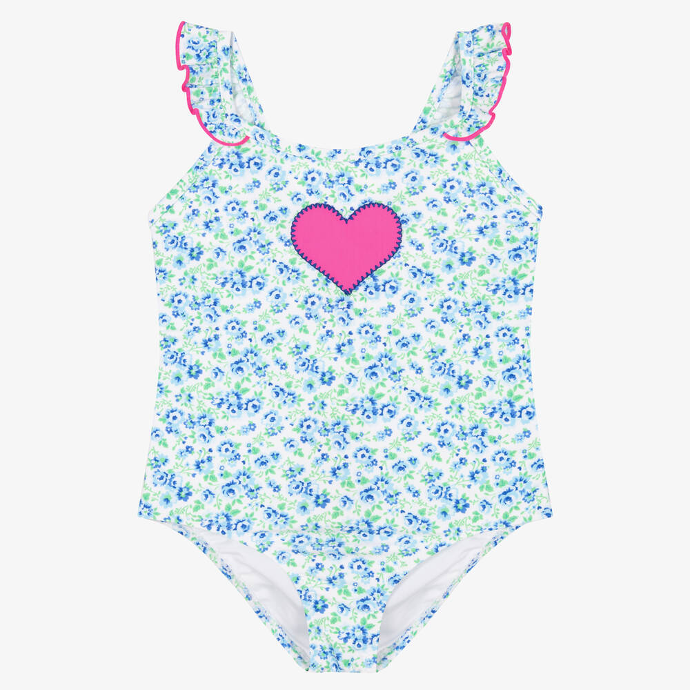 Sunuva Girls Blue Floral Heart Swimsuit