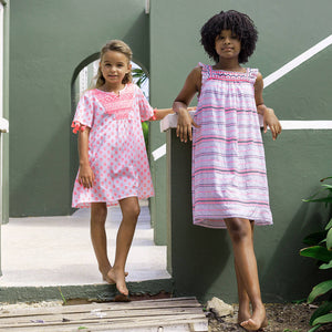 Sunuva Girls Pink & White Cotton Beach Dress