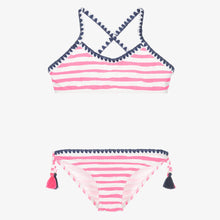 Load image into Gallery viewer, Sunuva Girls Pink &amp; White Striped Bikini
