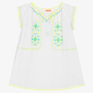 Sunuva Girls White Cotton Embroidered Dress