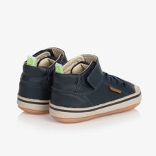 Load image into Gallery viewer, Tip Toey Joey Boys Blue Leather Baby Hi-Tops
