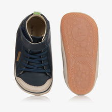Load image into Gallery viewer, Tip Toey Joey Boys Blue Leather Baby Hi-Tops
