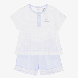 Tutto Piccolo Baby Boys Blue & White Shorts Set