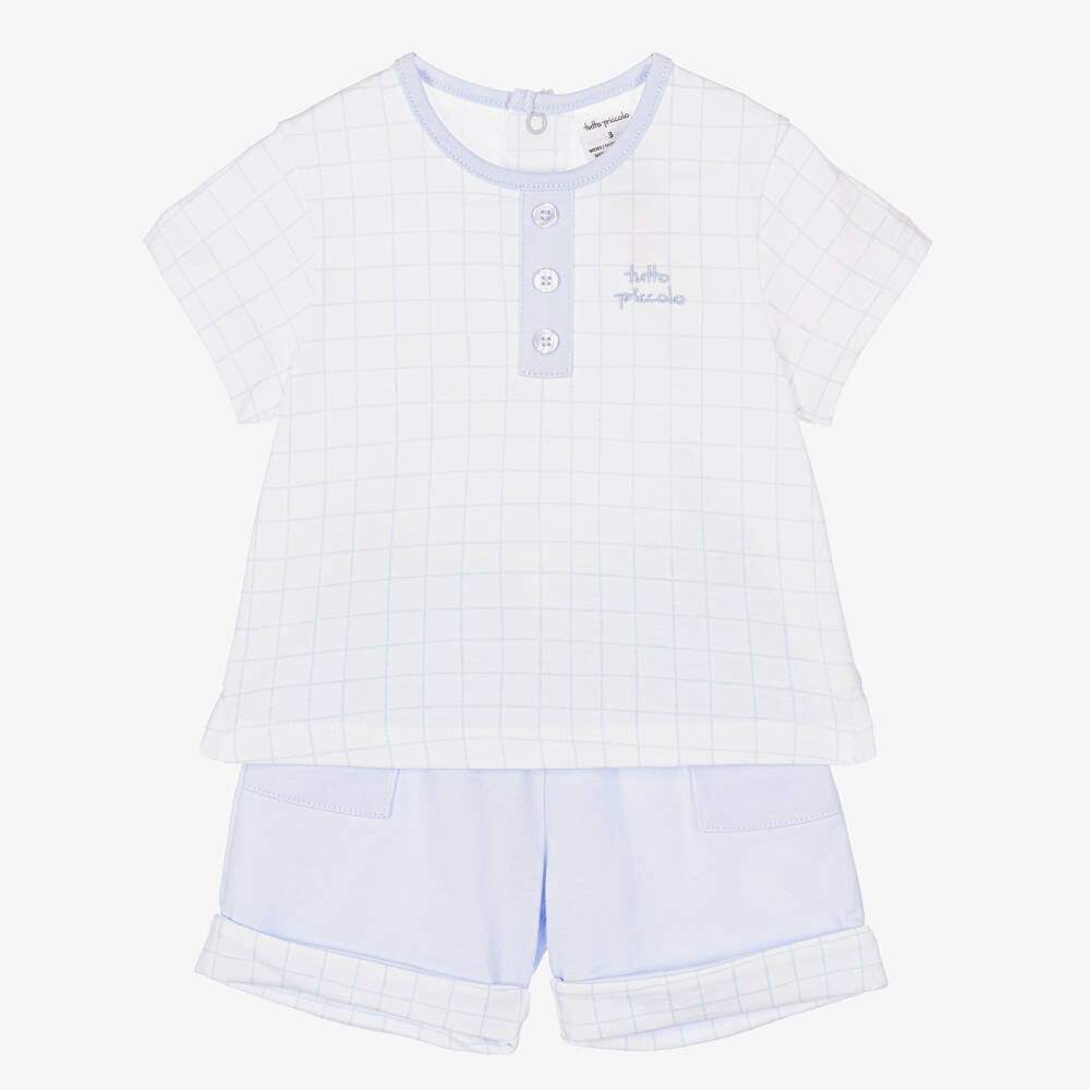 Tutto Piccolo Baby Boys Blue & White Shorts Set
