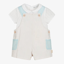 Load image into Gallery viewer, Tutto Piccolo Boys Beige &amp; Blue Dungaree Set
