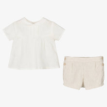 Load image into Gallery viewer, Tutto Piccolo Boys Ivory &amp; Beige Linen Shorts Set
