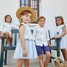 Load image into Gallery viewer, Tutto Piccolo Boys Ivory &amp; Blue Linen Shorts Set
