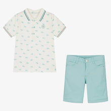 Load image into Gallery viewer, Tutto Piccolo Boys Ivory &amp; Green Cotton Shorts Set
