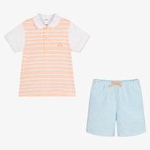 Load image into Gallery viewer, Tutto Piccolo Boys Orange &amp; Blue Cotton Shorts Set

