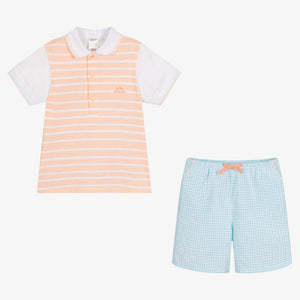 Tutto Piccolo Boys Orange & Blue Cotton Shorts Set