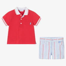 Load image into Gallery viewer, Tutto Piccolo Boys Red Striped Cotton Shorts Set
