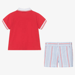 Tutto Piccolo Boys Red Striped Cotton Shorts Set
