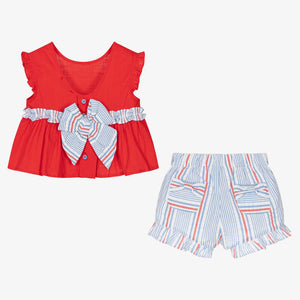 Tutto Piccolo Girls Blue & Red Cotton Shorts Set