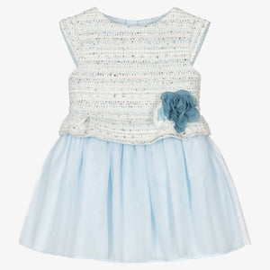 Tutto Piccolo Girls Blue Tweed & Tulle Dress